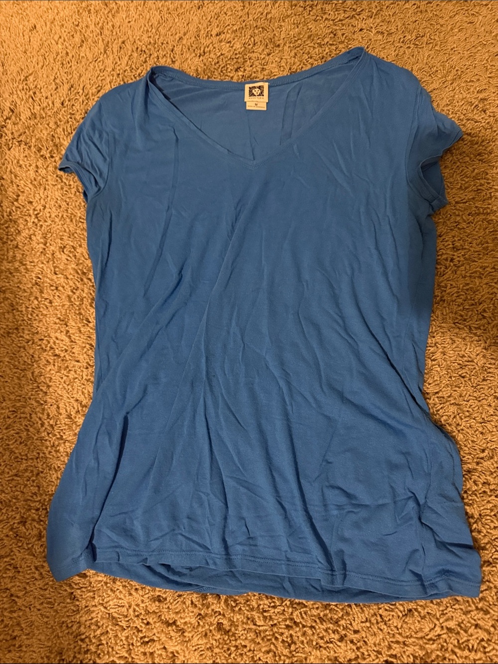 Anne Klein V-Neck Short Sleeve Tee in Blue